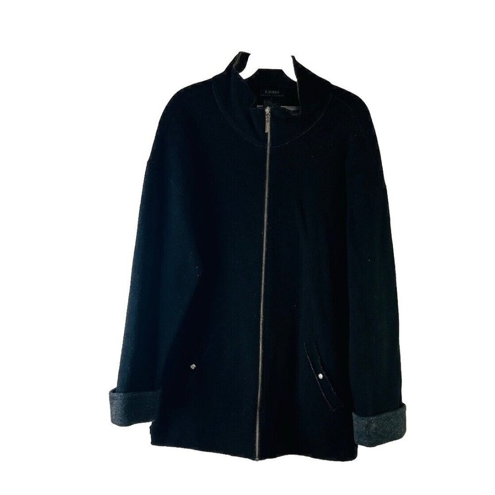 Lauren Ralph Lauren Worsted Wool Zip Cardigan Sweater Coat Black